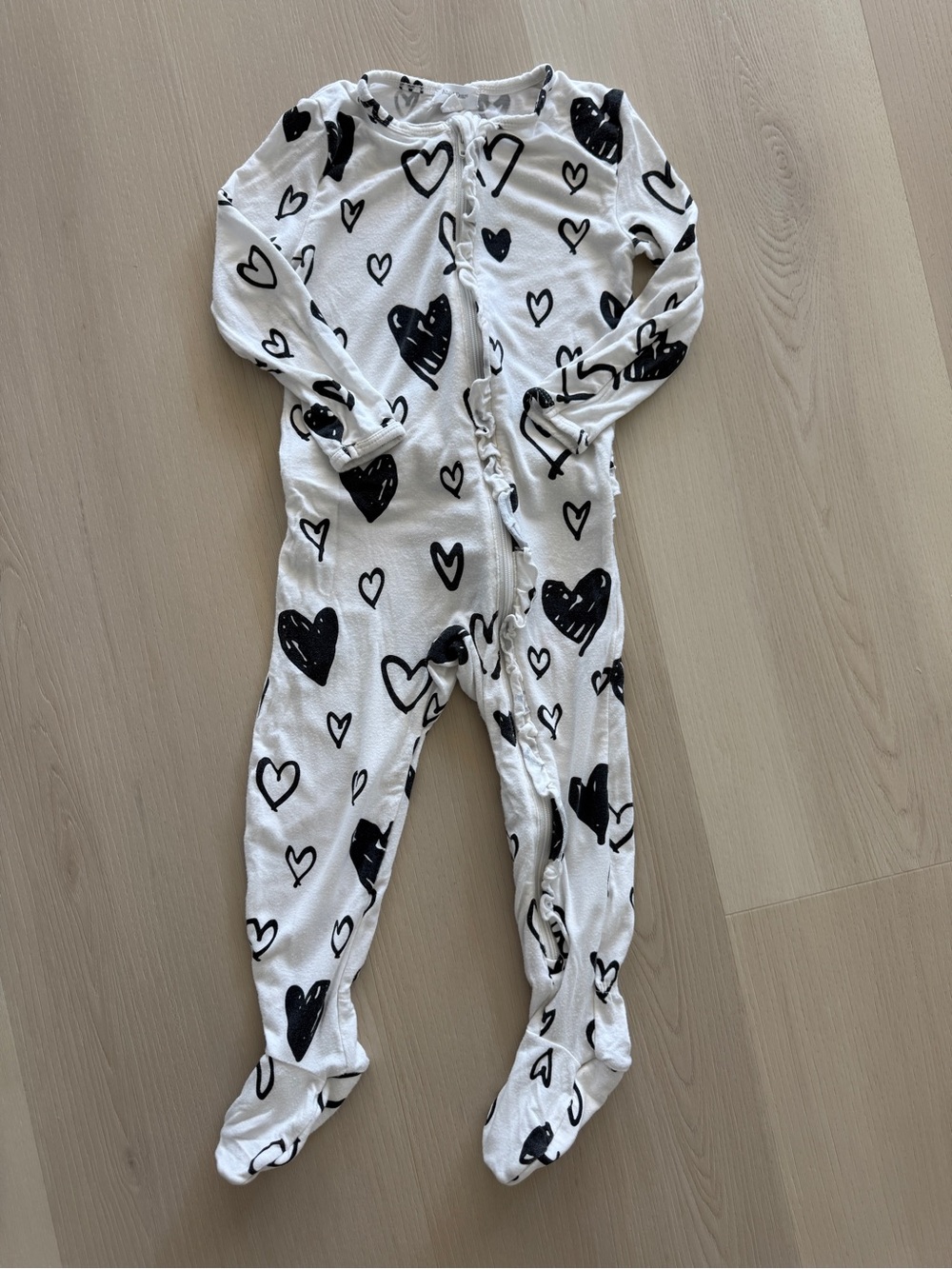 Angel Dear Bamboo Footed Zip Up One-Piece Pajamas with Black Heart Print